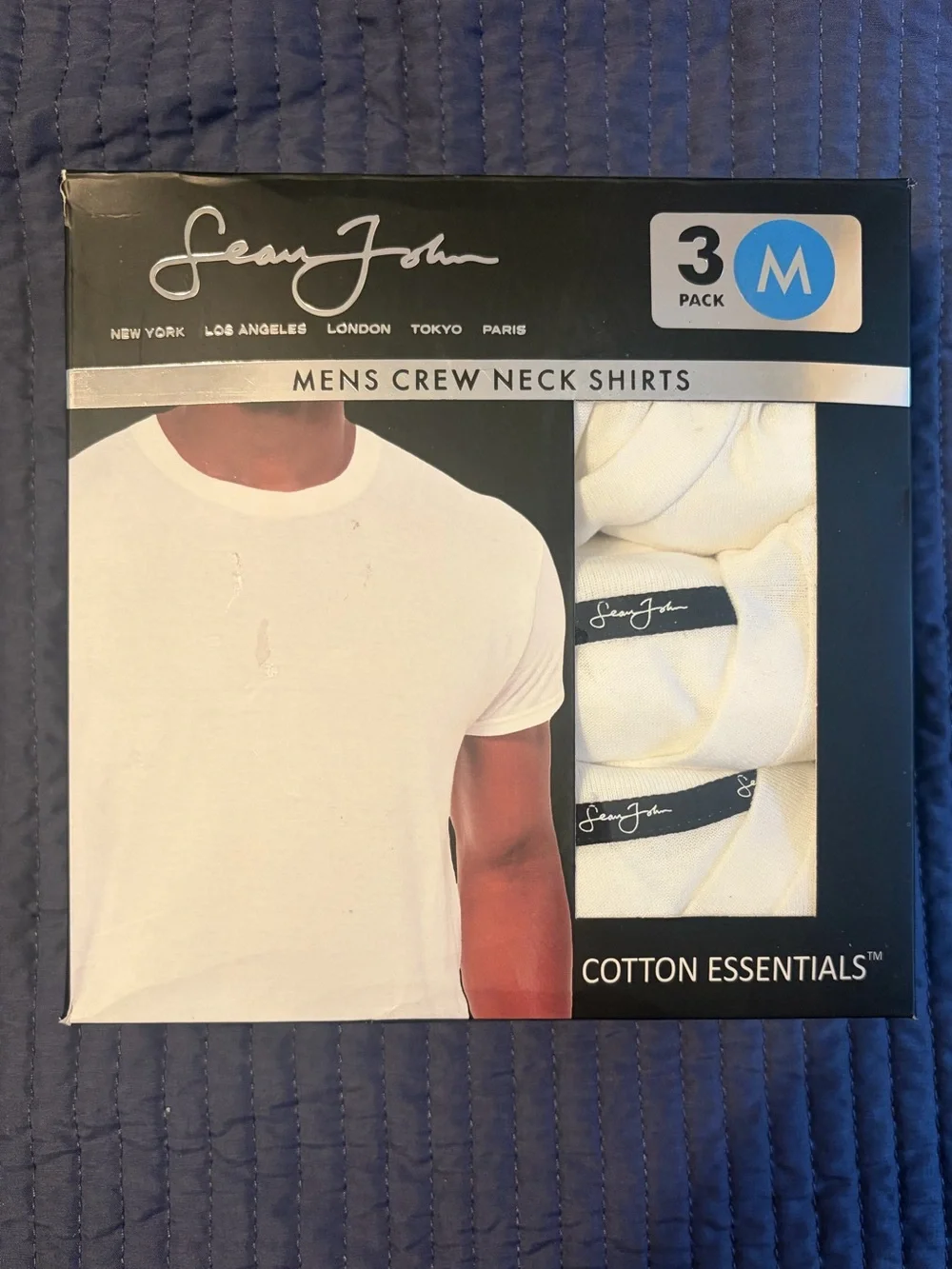 Sean John Men's White Crew Neck Cotton Shirts - 3 Pack